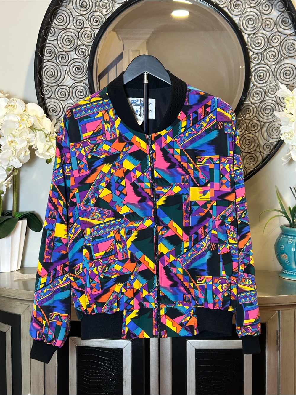 Pacific I.D. Vibrant Multicolor Geometric Bomber Jacket - Women's
